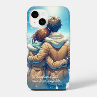 Casal de inverno romântico de anime na capa de tel