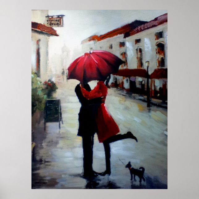Casal de safra com Poster de guarda-chuva e cão (Frente)