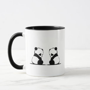 Casal de Tom Panda Café Xícara Preta Simples 
