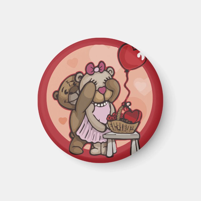 Casal de ursinho cúmulo em íman vermelho (Frente)