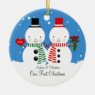Casal do boneco de neve nossos primeiros enfeites