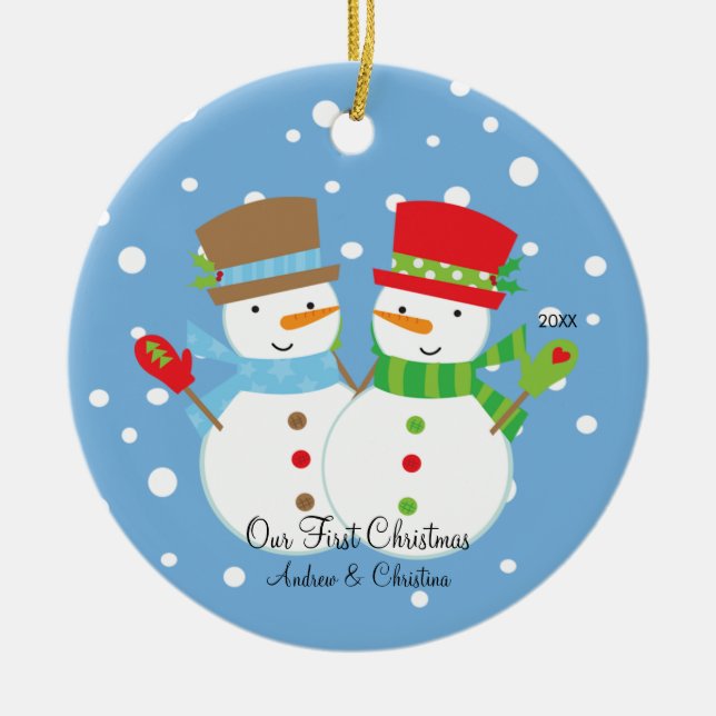 Casal do boneco de neve nossos primeiros enfeites (Frente)