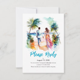 Casal em Beach Wedding Watercolor Response RSVP