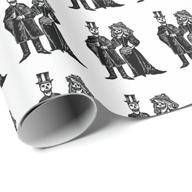 Casal Esqueleto - Papel de embrulho (personalizado (Ponta do rolo)