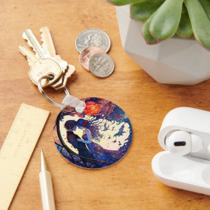 Casal Faux Chaveiro de vidro estampado