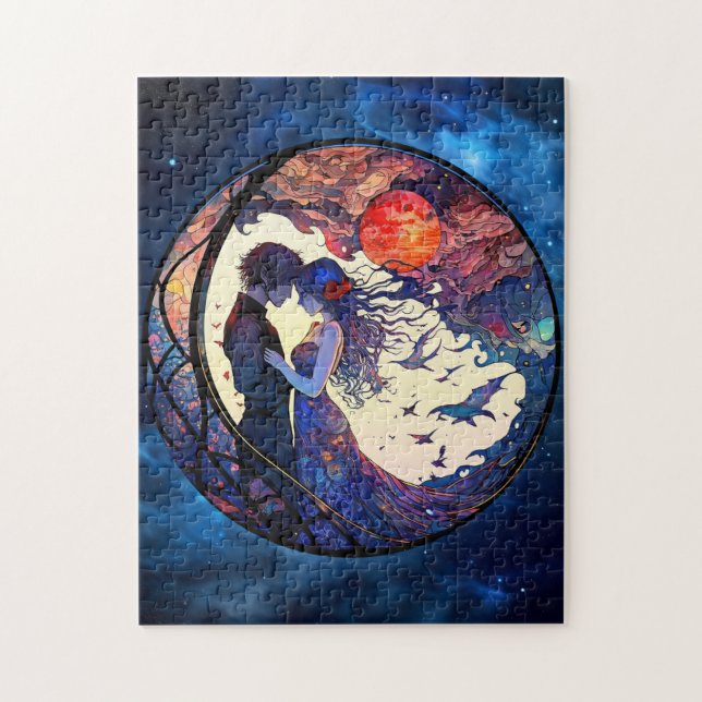 Casal Faux Quebra-cabeça de vidro estampado (Vertical)