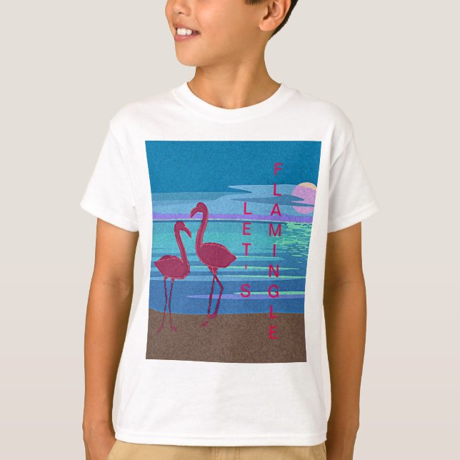 Casal Flamingo rosa na camiseta do Sunset Kid (Frente)