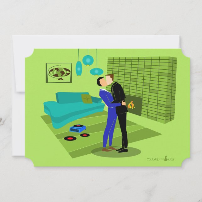 Casal Gay Antigo Apaixonado Convite (Frente)