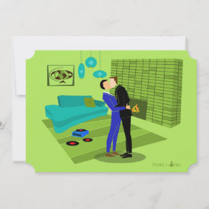 Casal Gay Retro Apaixonado Convite