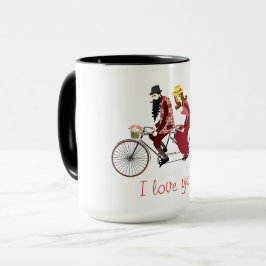 Casal Loving em um vintage em tandem da caneca da
