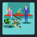 Casal retroativo com Relógio de Parede Acrílico de<br><div class="desc">Este Casal com Relógio de Parede Acrílica de Cachorros parece uma cena de uma comédia romântica. O estilo da década de 1960, design de arte minimalista apresenta um casal atraente desfrutando de uma noite romântica em casa. A sala sofisticada apresenta de forma destacada um aqua e uma lareira de tijolos...</div>