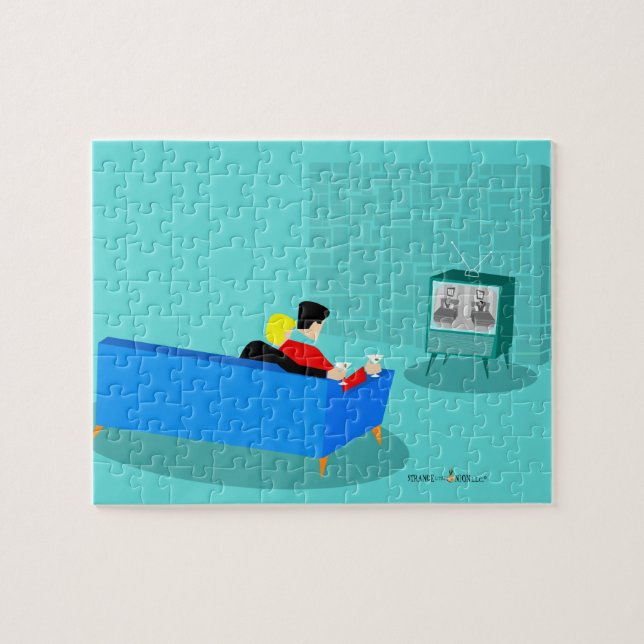 Casal retroGay assistindo Quebra-cabeça de TV (Horizontal)