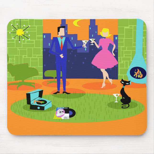 Casal romântico retro Mousepad da noite (Frente)