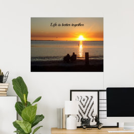 Casal Senta-Se Na Praia No Poster Sunset