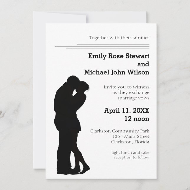 Casal Silhueta Moderna - Convite de Casamento (Frente)