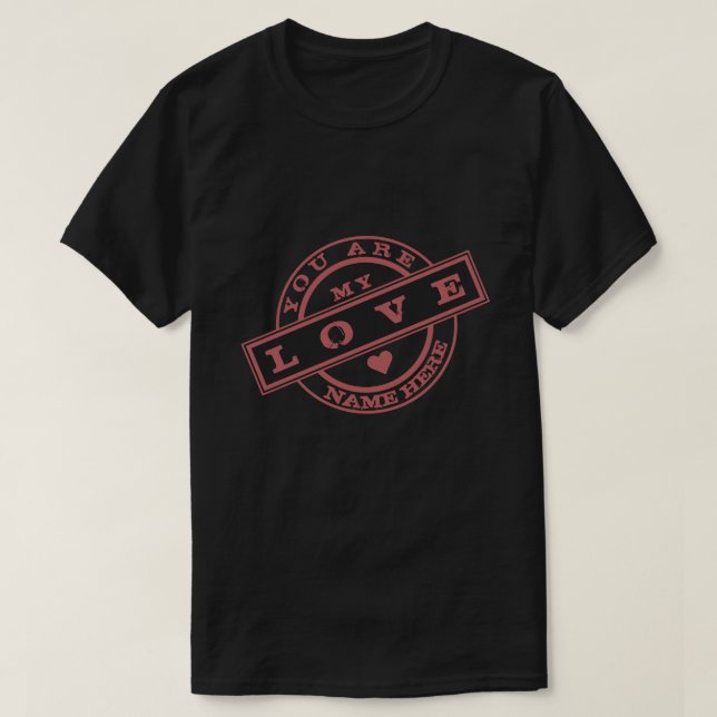 Casal T-Shirt com Carimbos de Texto - Personalizáv (Frente do Design)