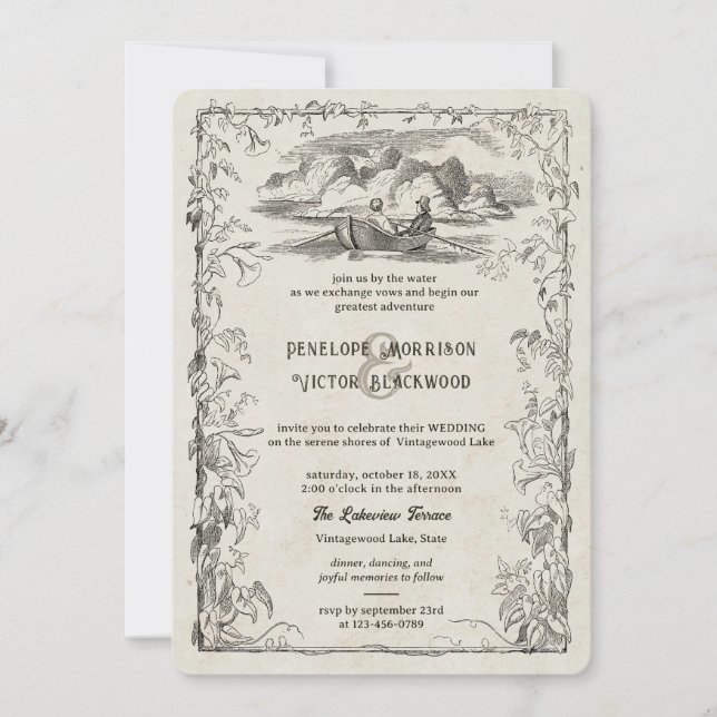 Casal Vintage Love no Convite Lake Weding (Frente)