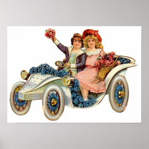 Casal Vintage no carro da ventoinha Poster