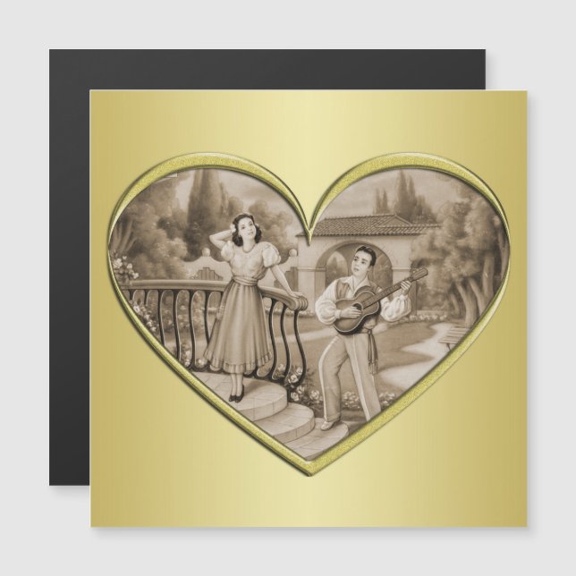 Casal Vintage Romance, homem e mulher, ouro (Frente/Verso)