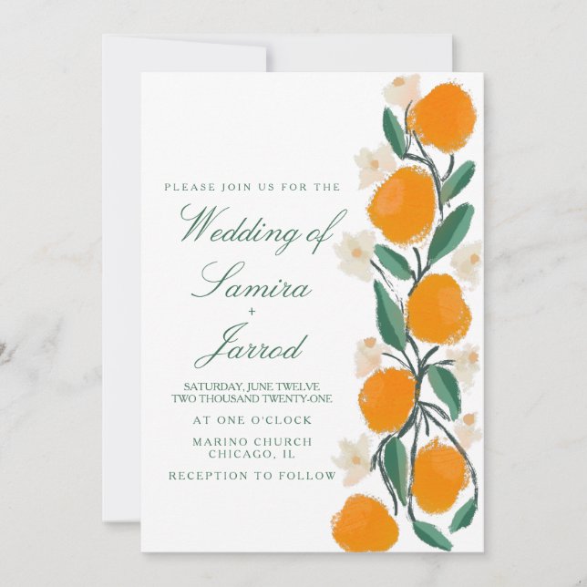 Casamento Abstrato Botânico de Laranja Desenhado à (Frente)