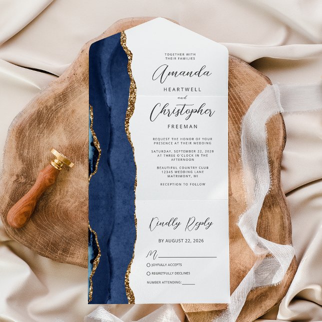 Casamento Ágata Azul Naval Dourado (Criador carregado)
