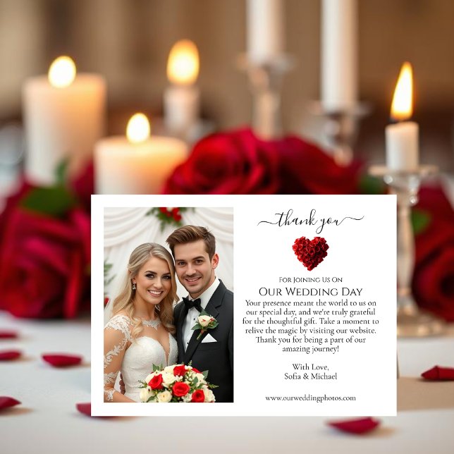 Casamento Agradecimento - Rosas Vermelhas em Coraç (Wedding Thank You- Heart Shaped Red Roses Thank You Card)