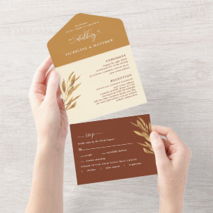 Casamento amarelo e ferrugem moderno com RSVP perf