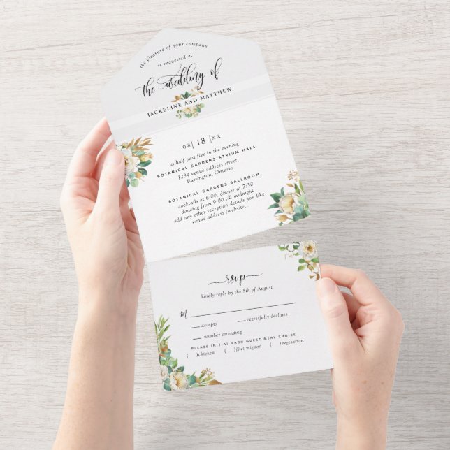 Casamento Amarelo Elegante verde com RSVP perfurad (Aba destacável)