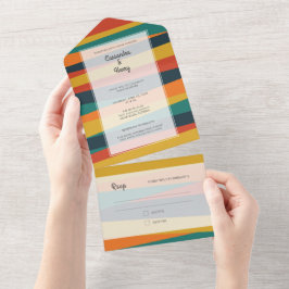 Casamento Amarelo-Teal de Stripes Coloridas Modern
