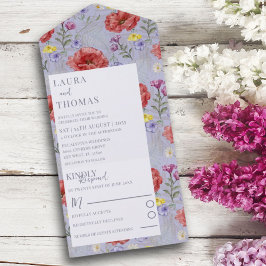 Casamento Aquarela Flor Silvestre Vermelha e Roxa