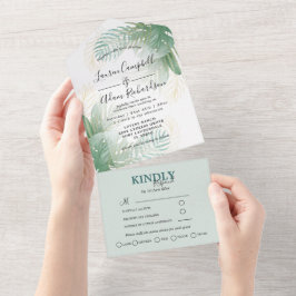 Casamento Aquarela Verde Folhagem Tropical