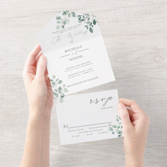 Casamento Aquarela Verde Salvia Eucalipto (Aba destacável)