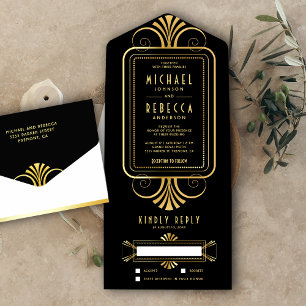 Casamento Art Déco Preto e Dourado Redemoinho Vint