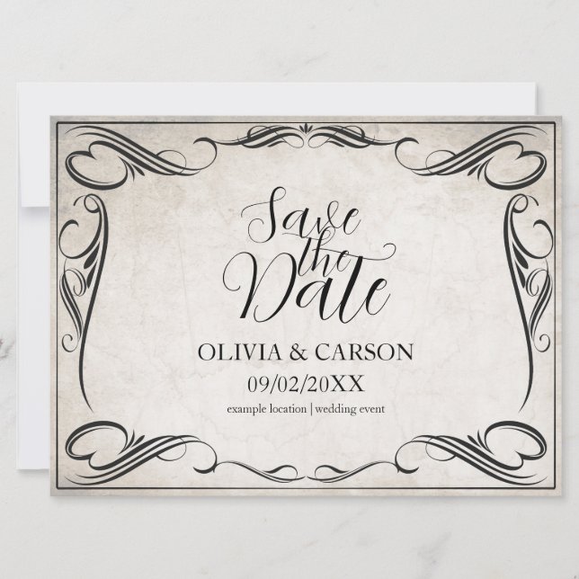 Casamento Art Déco Preto Vintage Salve a Data (Frente)
