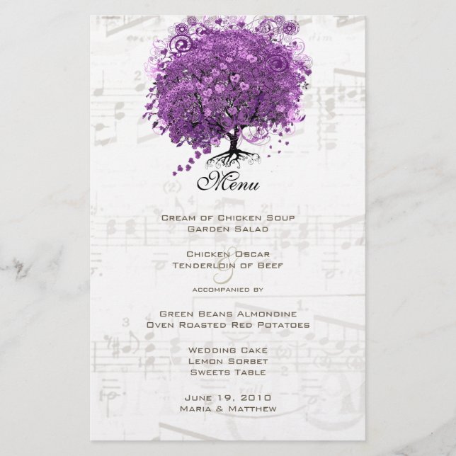 Casamento Árvore Folha Coração Roxo Radiante (Frente)