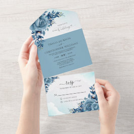 Casamento Azul com Derrame Floral Elegante