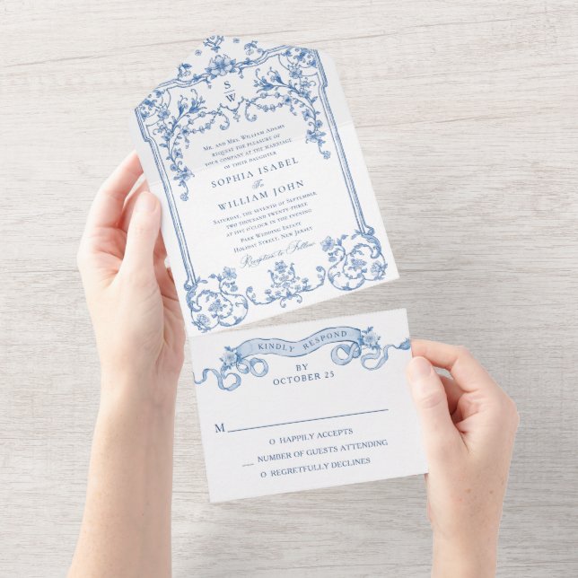 Casamento Azul com Grace Floral Dusty, Ornamentado (Aba destacável)