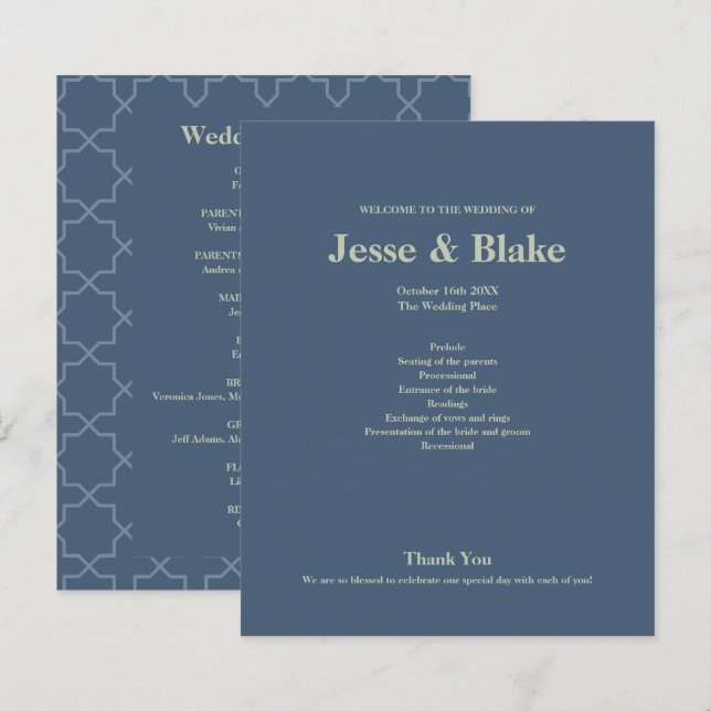 Casamento Azul com Padrão de Trabalho de Latência (Frente/Verso)