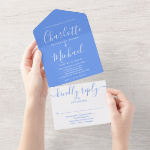 Casamento Azul Cornflower Moderno com Assinatura e