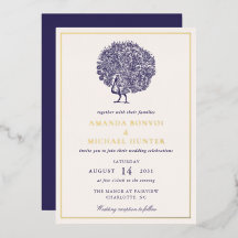 Casamento Azul da Meia-Noite Elegante Vintage Peac