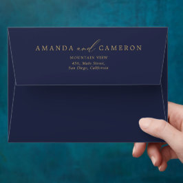 Casamento Azul do Marinho de Caligrafia Dourada ro