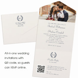 Casamento Azul do Marinho do Código QR do Monogram