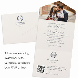 Casamento Azul do Marinho do Código QR do Monogram