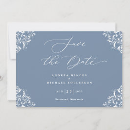 Casamento Azul Elegante Salve Cartões de Data
