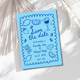 Casamento Azul Festivo à Beira-Mar - Salve a Data