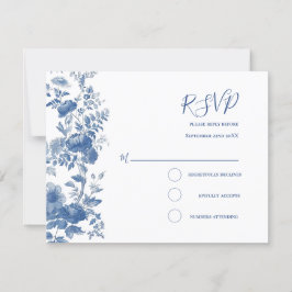 Casamento Azul Floral Francês Elegante RSVP
