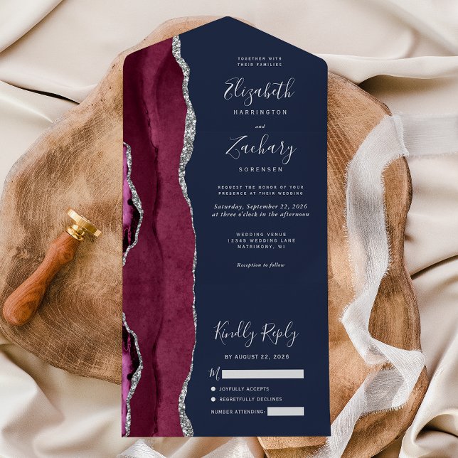 Casamento Azul Marinho Ágata Prata Borgonha (Criador carregado)