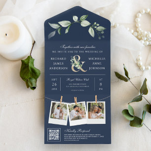 Casamento Azul Marinho Código QR Dourado E comerci