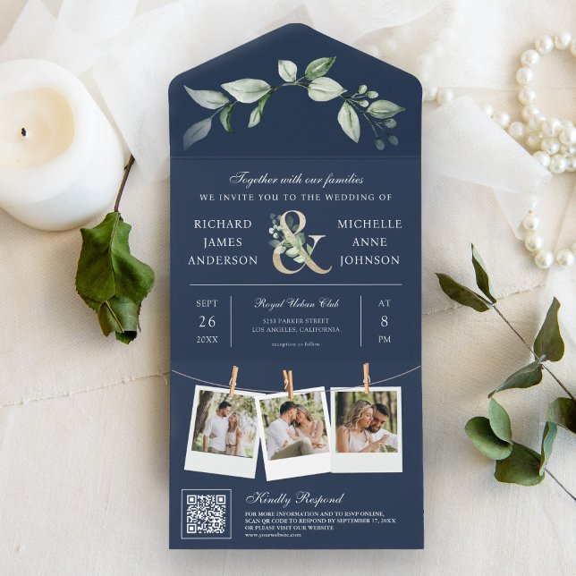 Casamento Azul Marinho Código QR Dourado E comerci (Criador carregado)