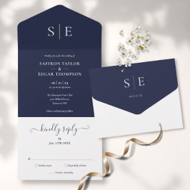 Casamento Azul Marinho e Dourado Elegante Monogram